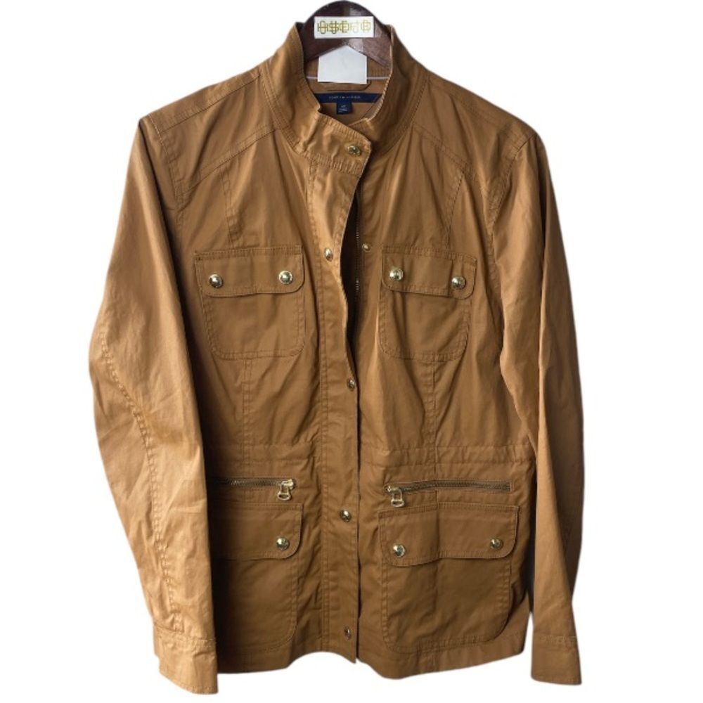 TOMMY HILFIGER cognac faux leather jacket // L